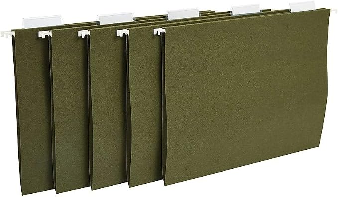 Staples Recycled Reinforced Hanging File Folders, Letter Size, 5‑Tab, Standard Green, Tear‑Resistant – 25/Box