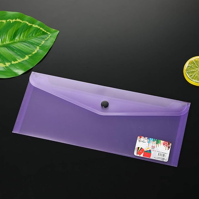 6Pcs Plastic File Folder Envelopes Document Organizer with Snap Button Clear File Folders for School Office Filling Product (Random Color)