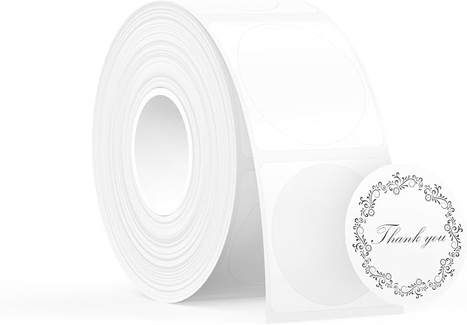 SUPVAN T50M Label Maker Tape Adapted Label Print Paper Refill White Round Size Φ1.18 210pcs Thermal Laminated Waterproof Self-Adhesive Multipurpose Labeling Tape Replacement
