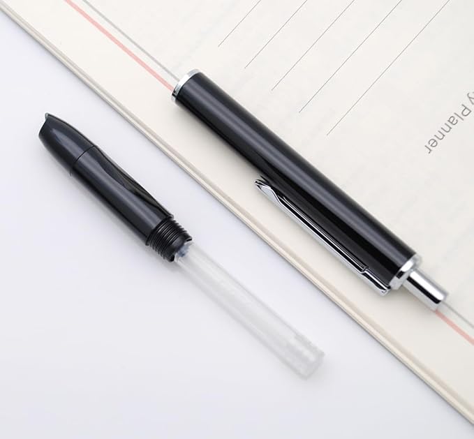 OASO K016 Retractable Fountain Pen Set 0.5mm with 4pcs Blue Ink Cartridges Smooth Writing for School Students (Deep Sea Black)