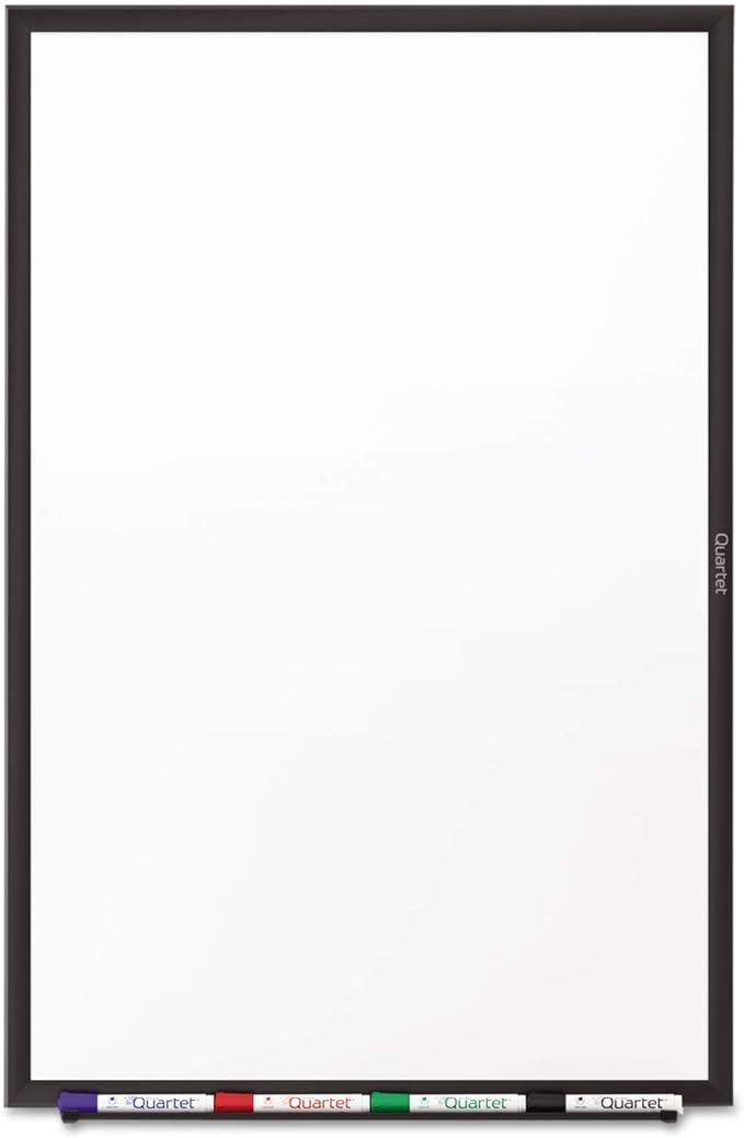 Quartet Dry Erase White Board 36"W x 24"H Non-Magnetic Whiteboard, Total Erase, Black Aluminum Frame (S533B)