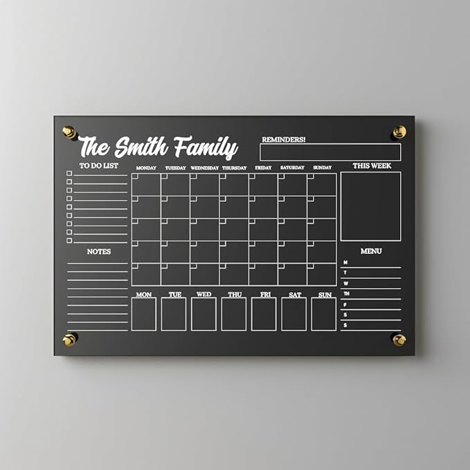 | Custom Acrylic Monthly Calendar | Dry Erase Wall Planner | Personalized Family & Office Organizer | Clear Acrylic Calendar for Home