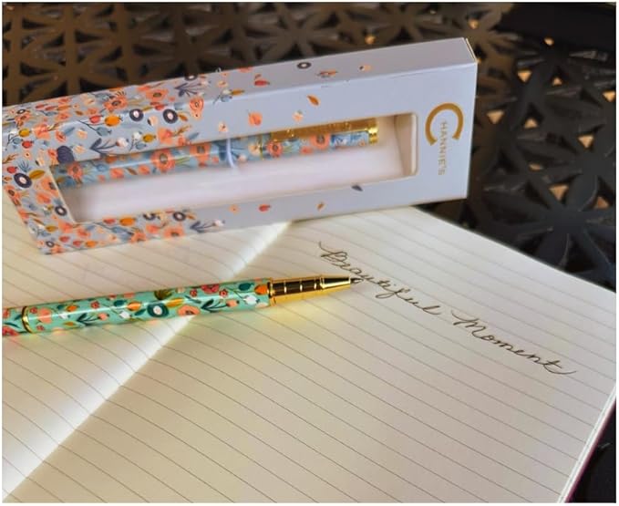 Channie's Beautiful Floral Rollerball Pen - Smooth Writing & Perfect for Home Office, Pen for Handwriting, Great Gift Idea for Teachers, Graduation Coworkers - Light Blue