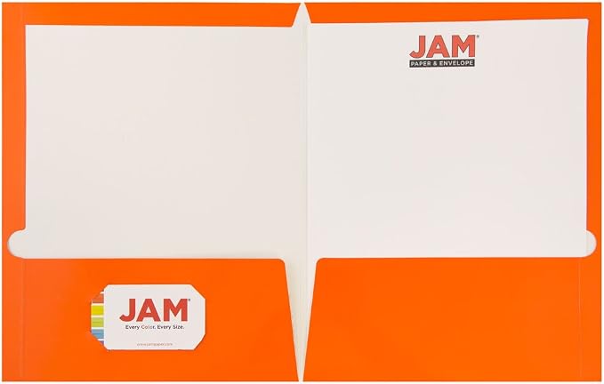 JAM PAPER Laminated Two Pocket Glossy School Folders - Letter Size - High Gloss Orange - Bulk 100/Box