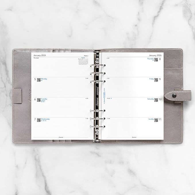 Filofax Calendar Diary Refill, A5 Size, Week-to-View, White Paper, Unruled, English, 2026 (C68522R-26)