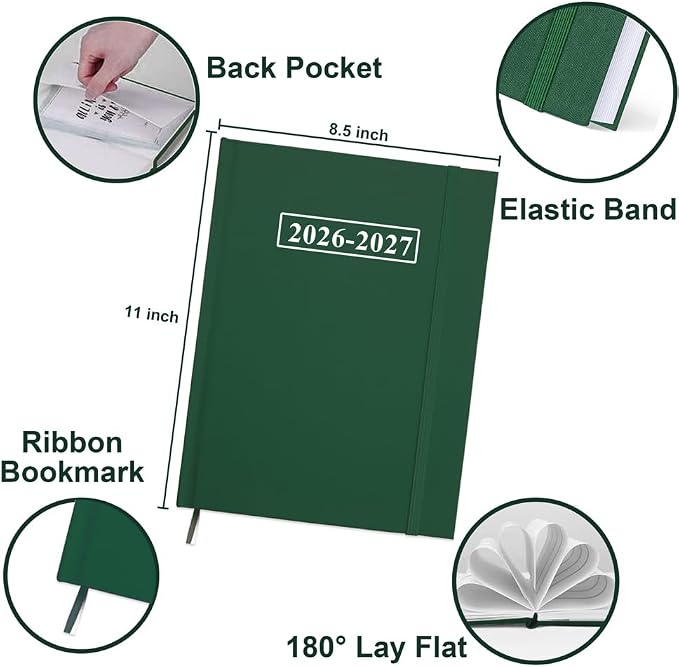 Planner 2026-2027 - 8.5'' × 11'' Weekly & Monthly Planner from July 2026 to June 2027, Large Planners 2026-2027 with Pefect Organizer, Fabric Cover, Inner Pocket, Green