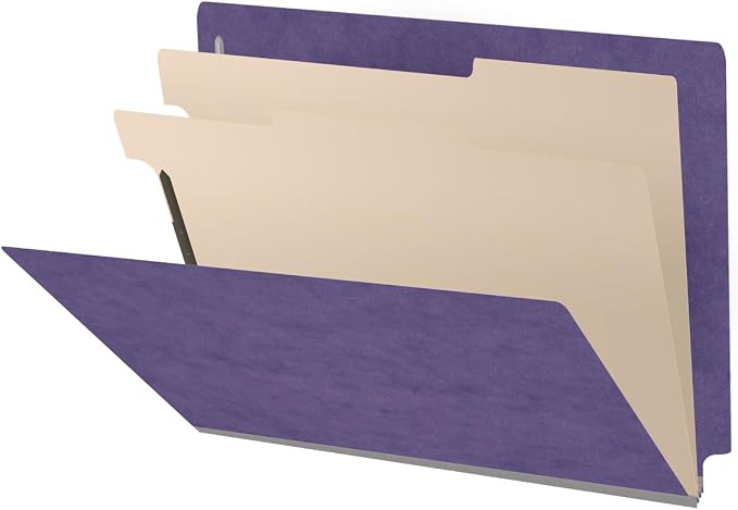 25 Pt. Pressboard Classification Folders, Full Cut End Tab, Letter Size, 2 Dividers, Purple (Box of 10)