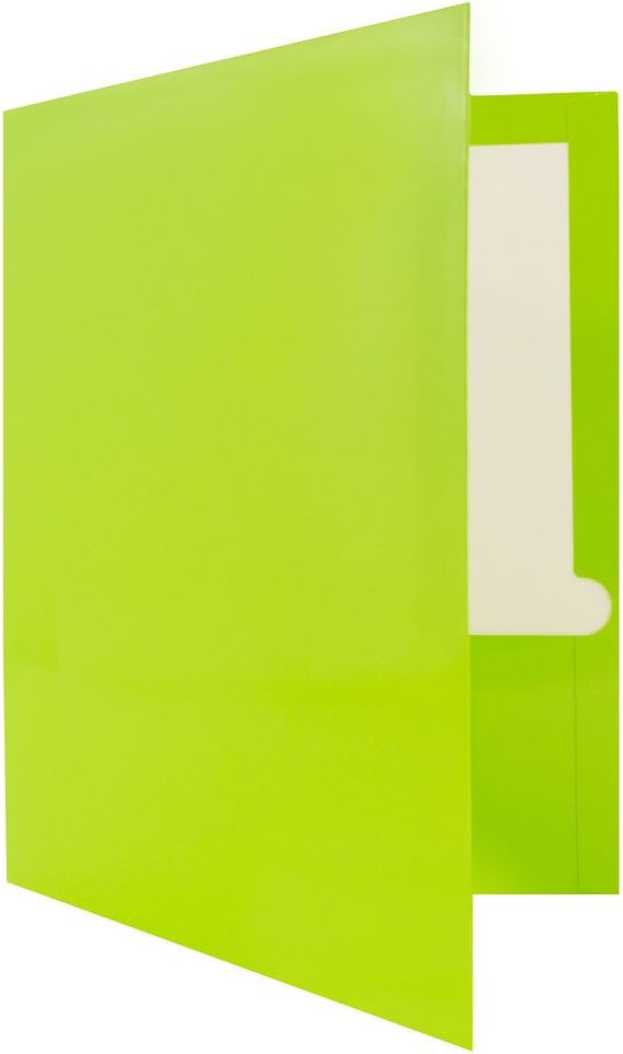 JAM PAPER Laminated Two Pocket Glossy School Folders - Letter Size - High Gloss Lime Green - Bulk 100/Box