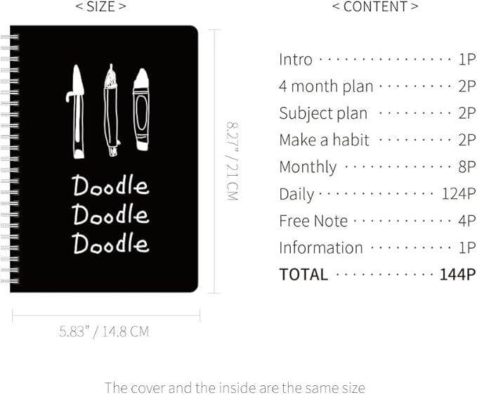 Monolike Little Doodle 4 Month Study Planner, Tools - Academic Planner, Weekly & Monthly Planner, Study plan