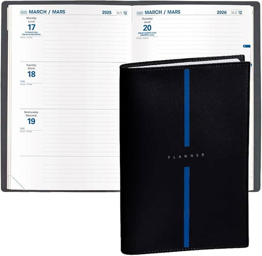 Quo Vadis 2026 Hebdo - Bi-Lingual (EN/FR) - Weekly/Monthly Planner - 12 Months, Jan. to Dec. - 6 1/4 x 9 3/8" - Smooth Faux Leather Billy Black Covers - Productivity Time Management Organizer