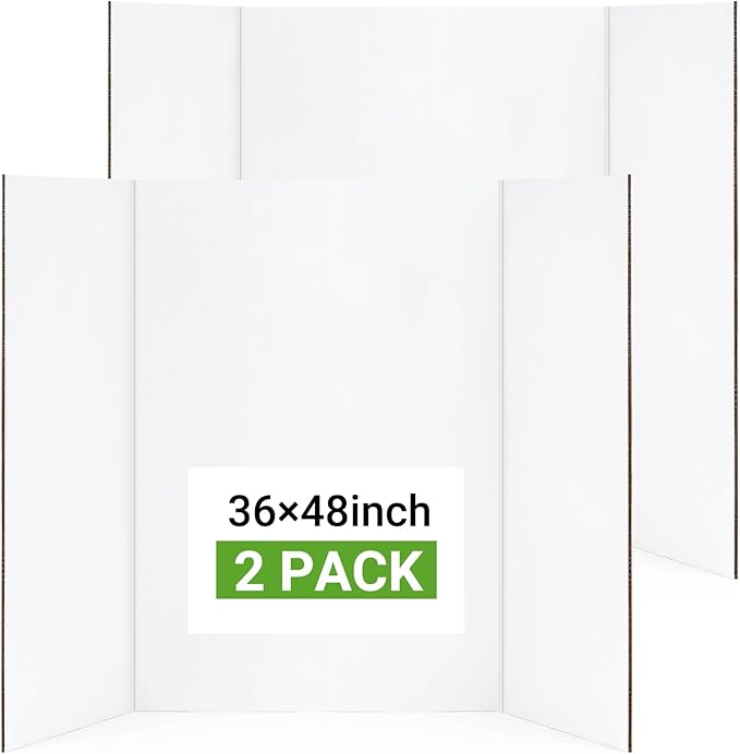 Large Trifold Poster Board, 2 Pack 36" x 48" White Corrugated Project Boards - Science Fair Display Posterboard for School Projects, Science Fairs, Event Displays, and Business Presentations