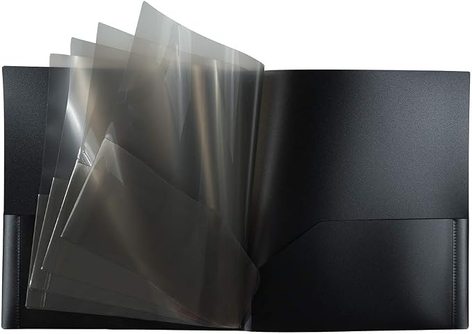 JAM PAPER Heavy Duty Plastic Multi Pocket Folders - 10 Pocket Organizer - Black - 3/Pack
