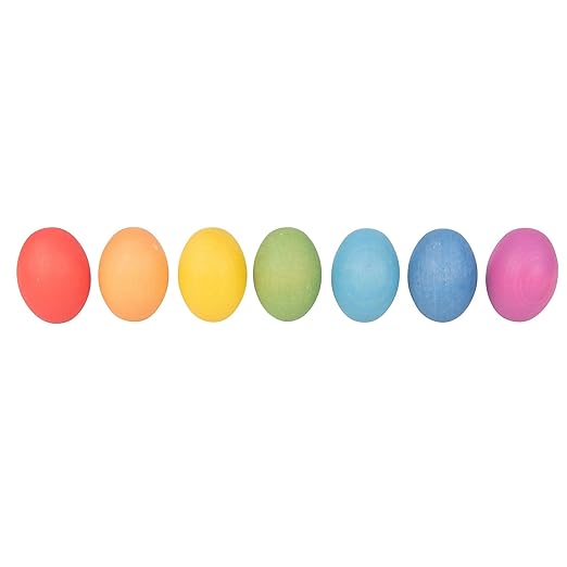 TickiT-74005 Rainbow Wooden Eggs - Set of 7 colors - Wooden Toys for Toddlers - For Ages 10m+ - Inspire Curiosity With Wooden Loose Parts Play