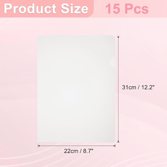 PATIKIL A4 Plastic Folders, 15 Pack Clear Folders L Type Project Pockets Paper Document Jacket Sleeves L Shaped Transparent for Documents Plastic Office File, 8.7x12.2in, White