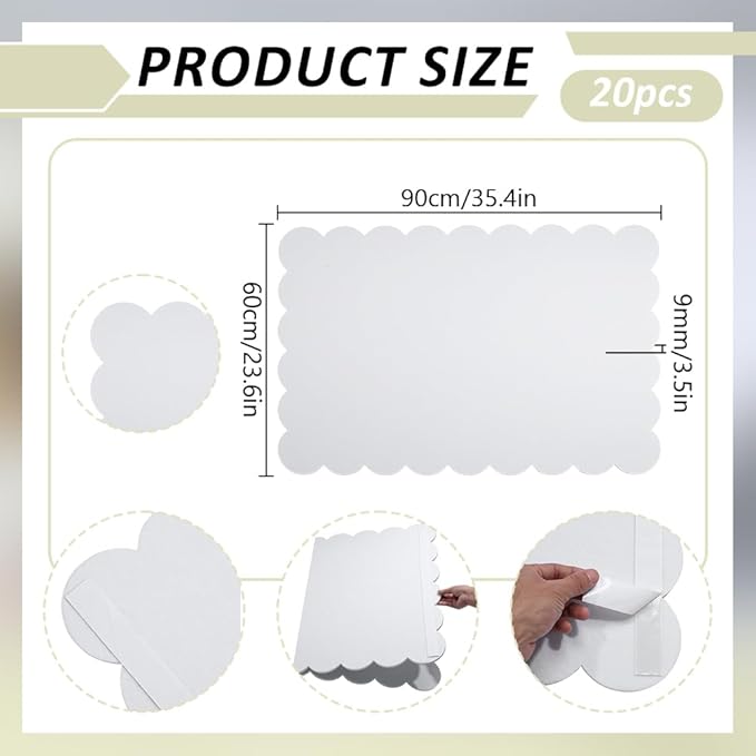 1Pcs Scalloped Felt Bulletin Board, 35.4x23.6Inch Foldable Picture Boards with 20 Pushpins Self-Adhesive Vision Board Decorative Pin Board for Mother's Day Wall Home Office(Creamy White)