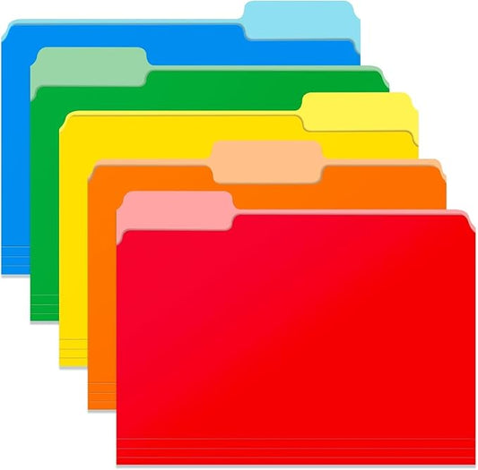 Two Tone Color File Folders 8.5 x 11 Inch, 1/3 Cut Tab File Folder Letter Size, Assorted Colors, Pastel Colors Manila File Folders, School Business Office Folders for Document Files Paper -45 Pack