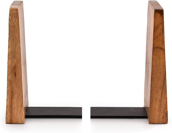 NIRMAN Office Bookends Iron & Acacia Wood Tree of Life Office Bookends for Shelves or Bookcase Heavy Bookends, Home Décor Gift (4"" X 4"" X 6""), (Set of 2), Brown