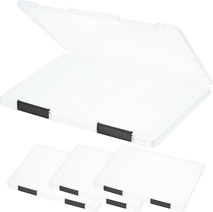 PATIKIL Clear A4 File Portable Project Case with Buckle Plastic Storage Box for 8.5" x 11" Letter Paper Scrapbook Paper Storage Boxes, 4Pcs, 12.2"x9.1"x0.8", Black