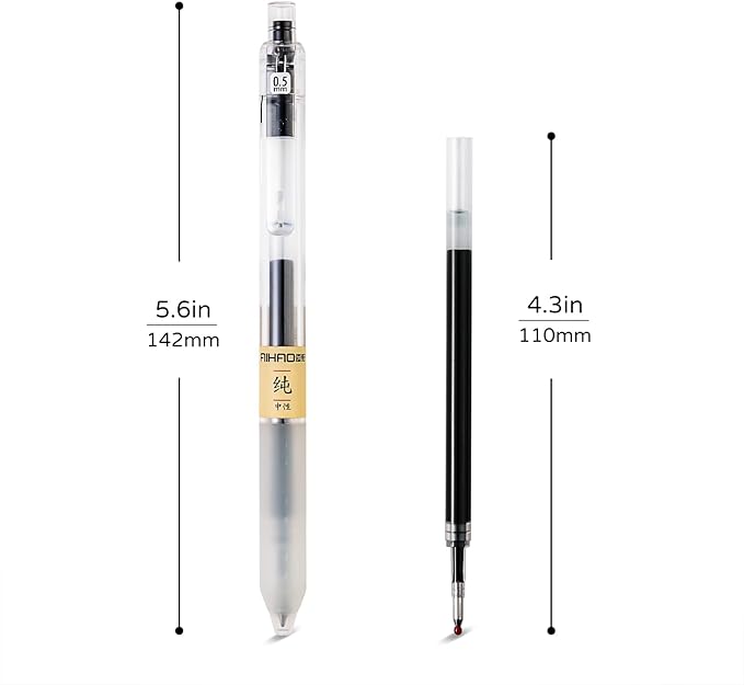 Retractable Gel Rollerball Pens, Japanese Style, Smooth Writing, Comfortable Grip, 0.5mm Fine Point, Black Gel Ink, For Journaling, Writing Pens, 12-Count Pack