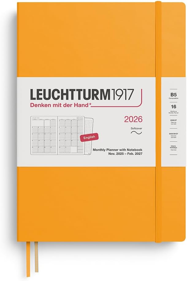 LEUCHTTURM1917 - Monthly Planner & Notebook 2026, Softcover, Composition (B5), Ruled, Rising Sun (Nov 1, 2025 - Feb 28, 2027)