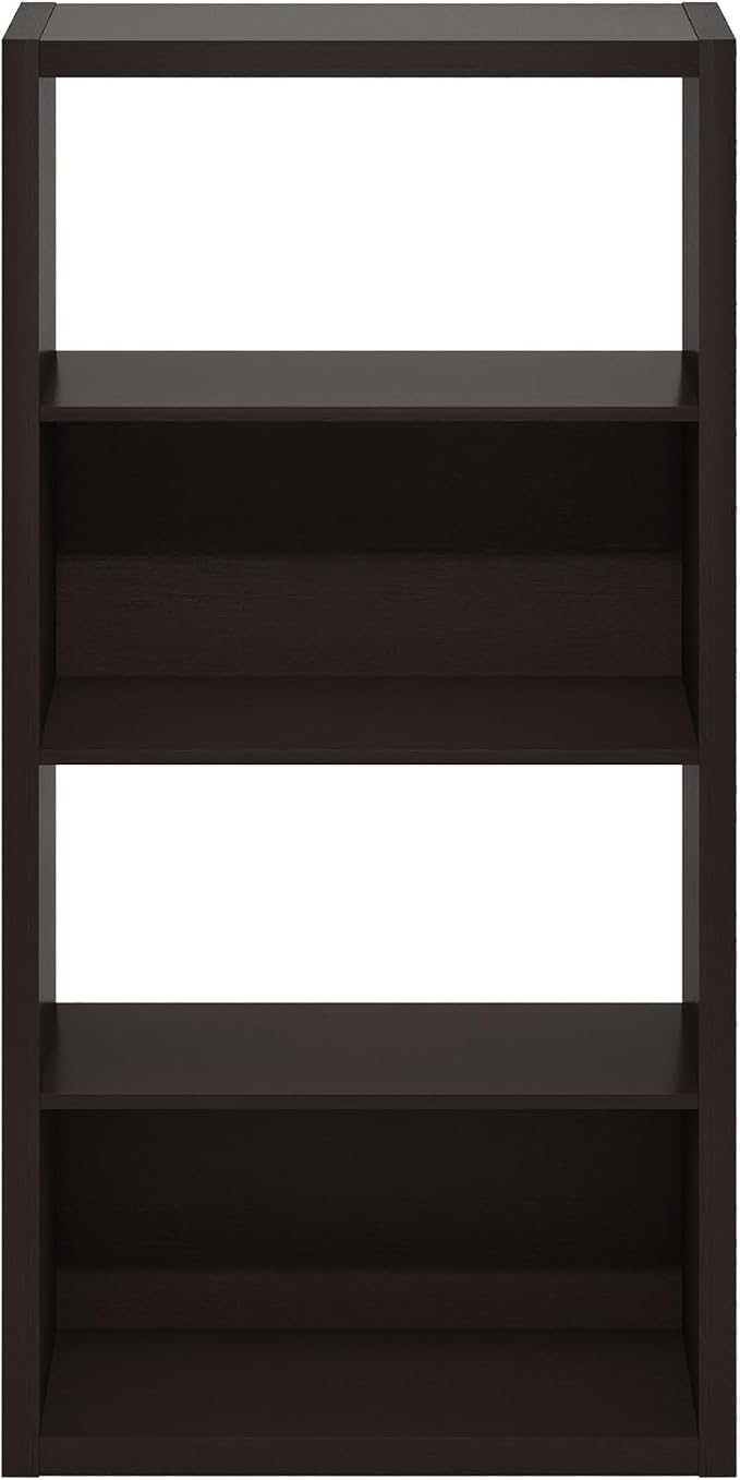 Furinno Viola Book Shelf, 4-Tier Bookshelf, Extra Thick Frame Bookcase with Open Shelf, Open Back Design, 11.3" x 23.2" x 45.4", for Living Room, Bedroom, Home Office, Black Dark Oak