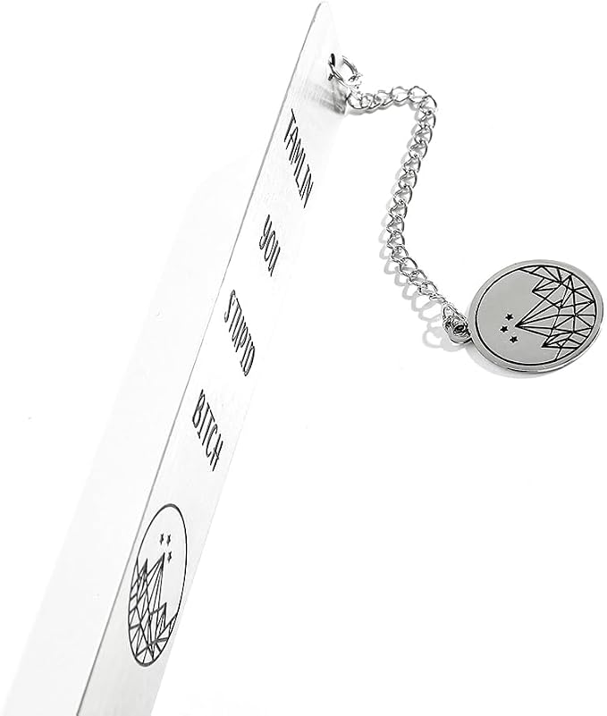 Stainless Steel Acotar Bookmark with Tassel, Acotar Inspirational Creative Moon Mountains Text Book Marks for Reading Women Men Collection, Books Accessories (Silver 2 Sides Style 1)