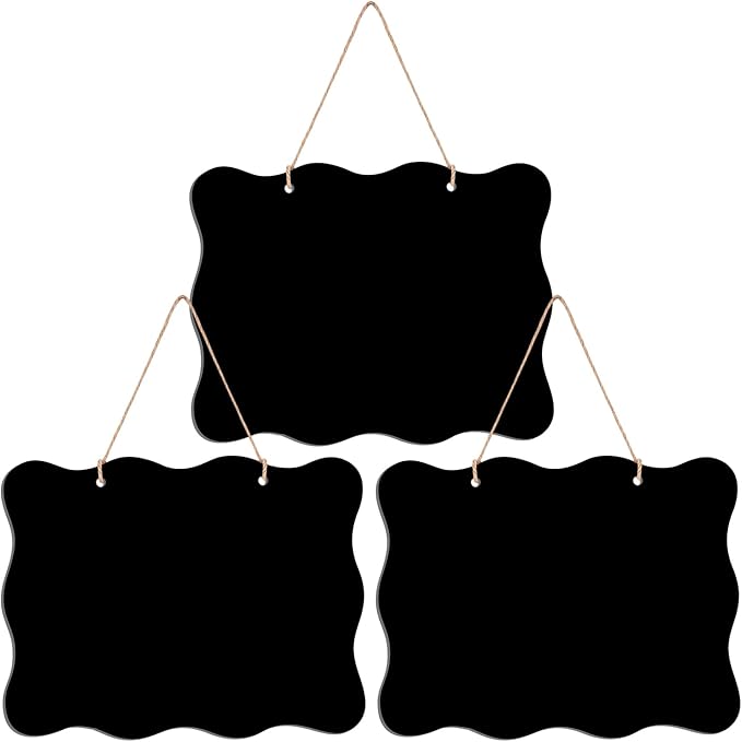 3Pcs Hanging Chalkboard Signs 8x10 Inch Wooden Double Sided Erasable Message Board, Memo Message Sign with Hanging String for Wedding Kitchen Home Party Decoration(Polygon)