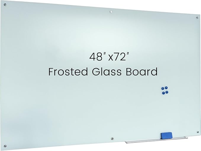 Frosted Magnetic White Board – 72 x 48 Inches Dry Erase Glass Whiteboard for Wall, Large Wall Mounted Glass Board for Display, School and Business Office