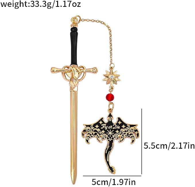 Fantasy Fourth Wing Sword Bookmarks, Flying Dragon Metal Bookmark with Pendant, Book Mark for Reading Women Men Couple Book Accessories,Reading Supplies for Book Lover (Stegosaurus B)