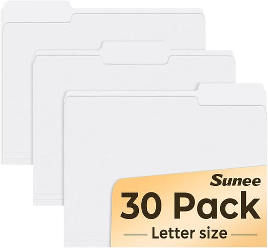 SUNEE File Folders, 30 Pack Manilla Folders 8.5 x 11, Colored File Folders Home Office School Supplies for Documents Files Paper, White