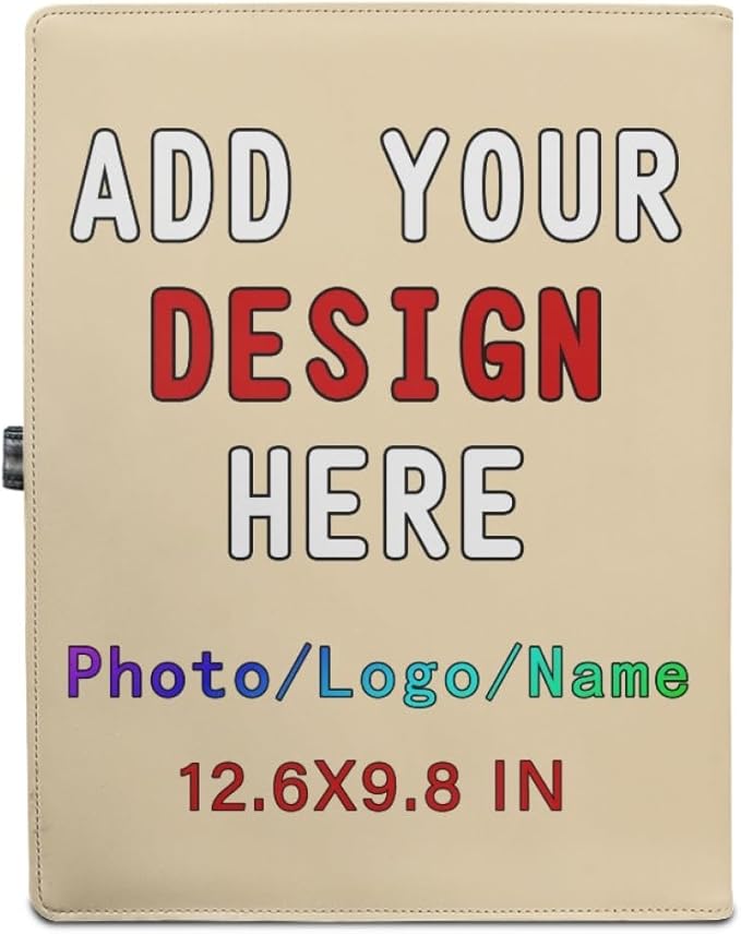 Personalized Padfolio Clipboard Folder Add Your Own Logo Text Text, Custom Leather Portfolio for Men Women with A4 Size Clip Board, Wheat