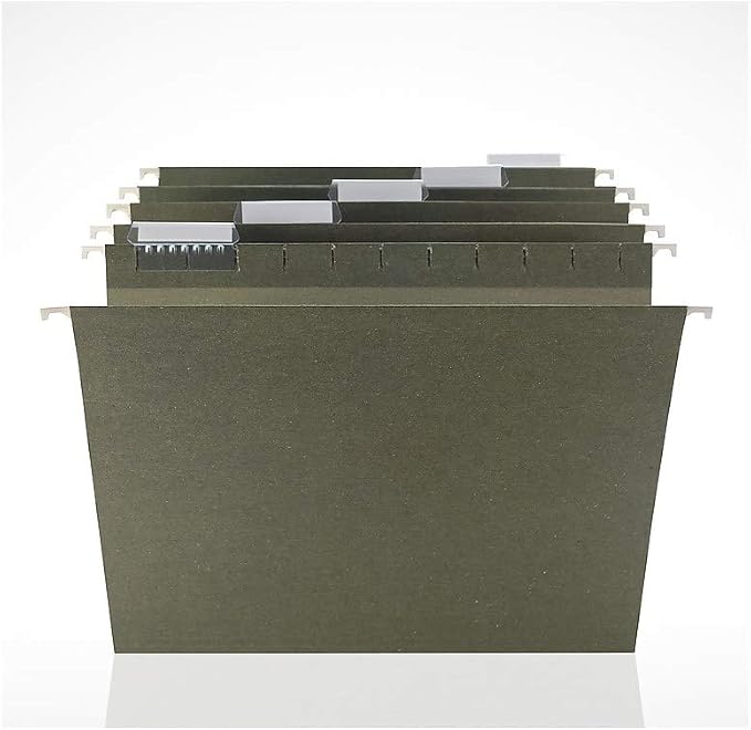 Staples Hanging File Folders, Letter Size, 1/5‑Cut Tabs, Standard Green, Includes Tabs & Paper Inserts – 25/Pack