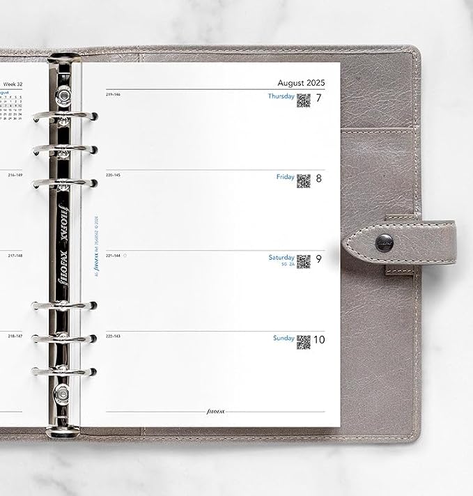 Filofax Calendar Diary Refill, A5 Size, Week-to-View, Academic, White Paper, Unruled, English, August 2025 to July 2026 (C68562-26)