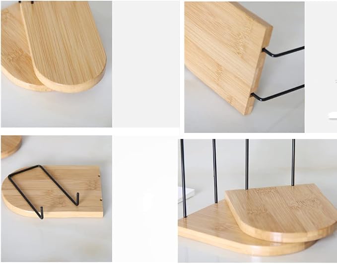 2 Pcs Natural Bamboo Bookend Large Capacity Office Book Ends Anti Slip Book Stand Holder Bookshelf Ends for Home Office Library School Study Decoration