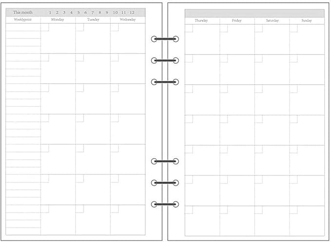 6 Ring Binder Refill, Undated A5 Planner Inserts, Monthly Planner Refill for Compatible with Filofax, Tracker Book, 45sheets/90pages, Harphia(A5 5.59 x 8.27'',Monthly)