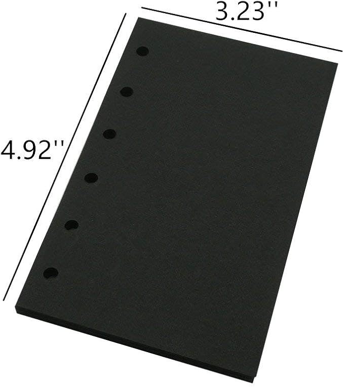 Harphia A7 Planner Refill Pocket 6 Ring Binder Blank Paper Black, Agenda Refill 40 Sheets 100gsm Black Plain Paper 3.23 x 4.92 inches