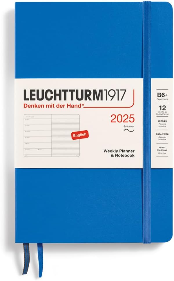 LEUCHTTURM1917 - Weekly Planner & Notebook 2025, Softcover, Paperback (B6+), Sky (Jan 1 - Dec 31, 2025)