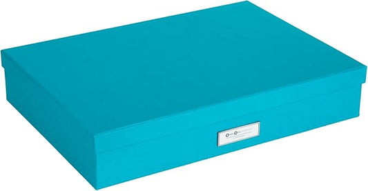 Bigso Sverker Fiberboard Legal and Art Storage Box | Scrapbook Storage Box for Loose Papers and More | Durable Document Boxes with Lid and Metal Label Holder | 17.1’’ x 12.2’’ x 3.3’’ | Turquoise