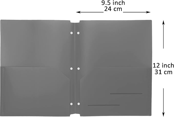 Youngever 6 Pack Heavy Duty Plastic Two Pocket Folders, Binder Dividers with Pocket, 3 Hole Punch Folder with Notches, Binder Folders (Grey)