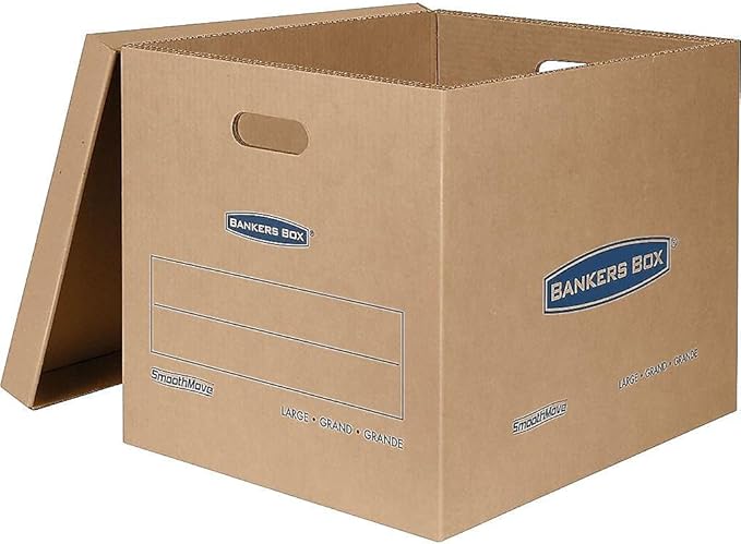 Bankers Box 7718201 SmoothMove Classic Large Moving Boxes 21l x 17w x 17h Kraft/Blue 5/Carton