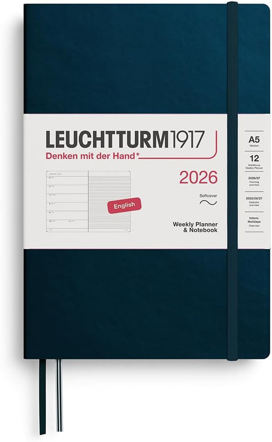 LEUCHTTURM1917 - Weekly Planner & Notebook 2026, Softcover, Medium (A5), Ruled, Deep Sea (Jan 1 - Dec 31, 2026)