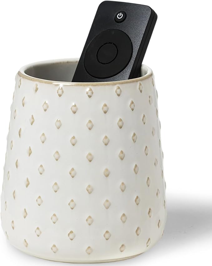 GDCZ Ceramic Remote Control Holder, Remote Caddy Organizer Storage, Remote Organizer for Table, TV Remote Holder, Makeup Brush Pen Holder, 4.2" (White)