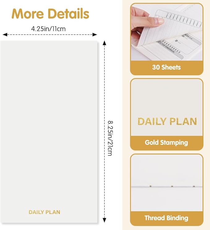Pocket Planner Notebook, Daily Planner Refills, 30Sheets, 8.25x4.25inches Regular TN Journal Notebooks, Travelers Notebook Insert for Time Management