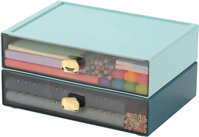 Spacious Desktop Storage Box, 1 Large Storage Drawer, Stackable Office Desk Drawer Organizer and Accessories, Printer Paper Organizer, Blue Plastic Drawers for Workspace & Home