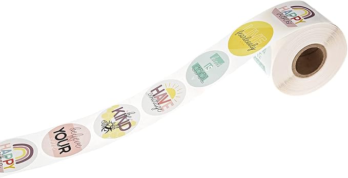 Kindness and Good Vibes Stickers / 500 Encouraging Colorful Classroom Reward Sticker Roll / 6 Alternating Motivational School Teacher Label Designs / 1.5" Round Envelope Seals/Made in The USA