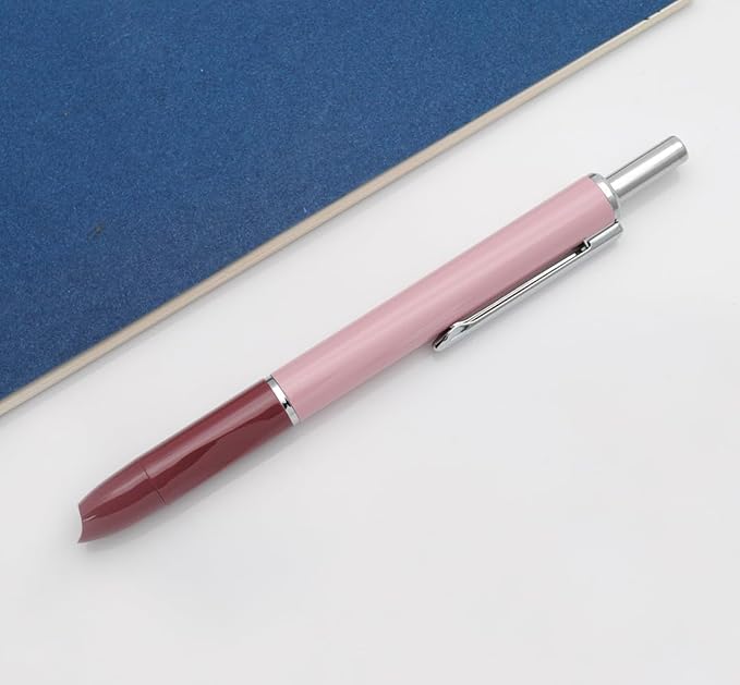 OASO K016 Retractable Fountain Pen Set 0.5mm with 4pcs Blue Ink Cartridges Smooth Writing for School Students (Deep Sea Pink)