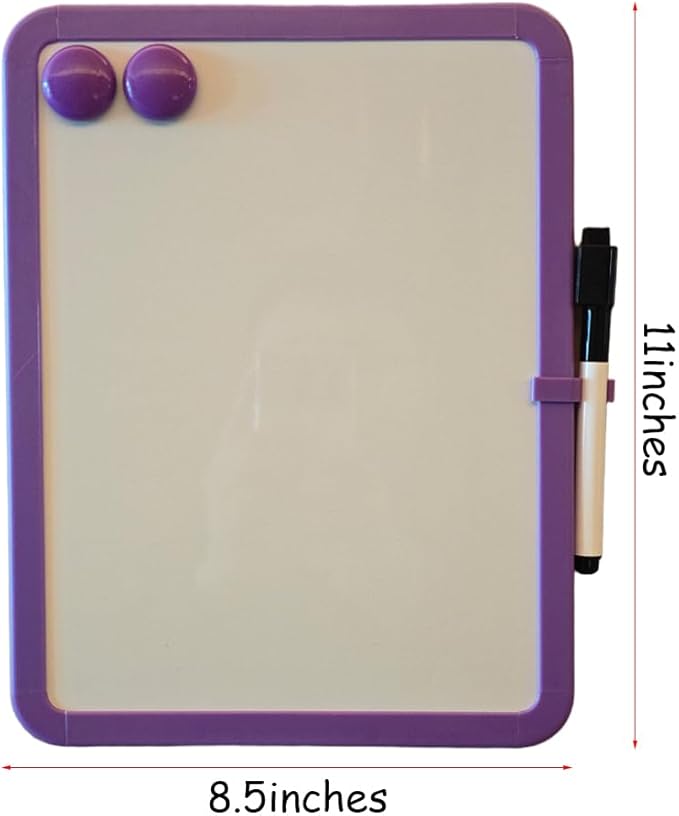Magnetic Whiteboard, Erasable Notepad, Portable Drawing Board, Teaching Whiteboard, Magnetic Dry Erase Board for Lockers, 8.5“ x 11” with Marker and 2 Magnets(Purple)
