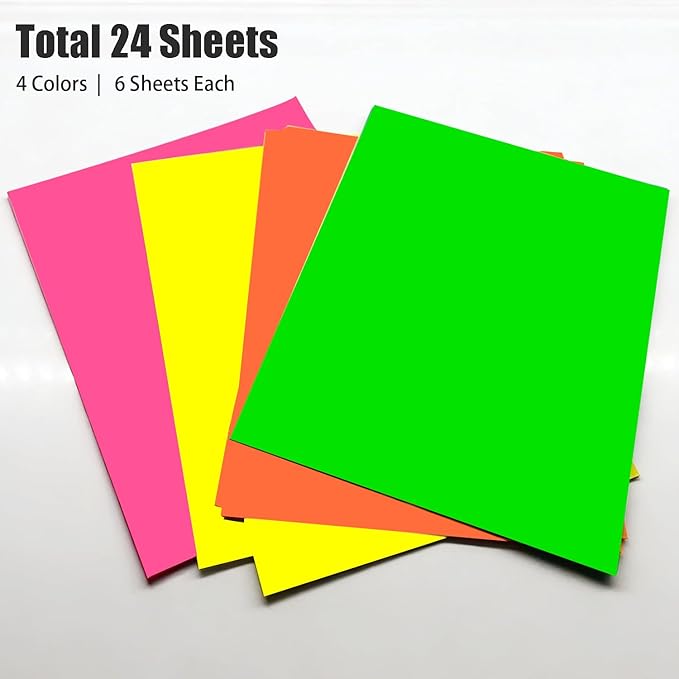 24 Sheets Neon Poster Board 11 x 14 Inches,10 Pt. Thickness Fluorescent Colored Poster Board,Double Sided Pink Green Orange Yellow,for Crafts, Signs, School Projects, Party Decorations(11 x 14 Inches)