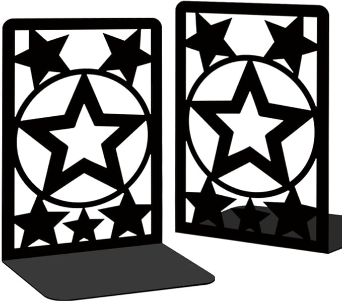 Star Metal Bookends for Shelves Decorative Books for Desk Organizer, Tall Sturdy Metal Book Ends for Heavy Books, Book Shelf Book Holder for Office Library Decor and Home Decor