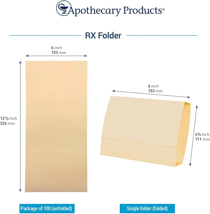 Apothecary Products Heavyweight Extra-Long Double Folder for Faxes, Extended RX Document File Organizer, Durable Medical and Office Filing Storage, 100 Count
